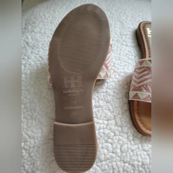 *NWOT* Haute Hippie Women's Size 7.5 Pink White Tan Slip-on Sandals Knit Design - Picture 10 of 12